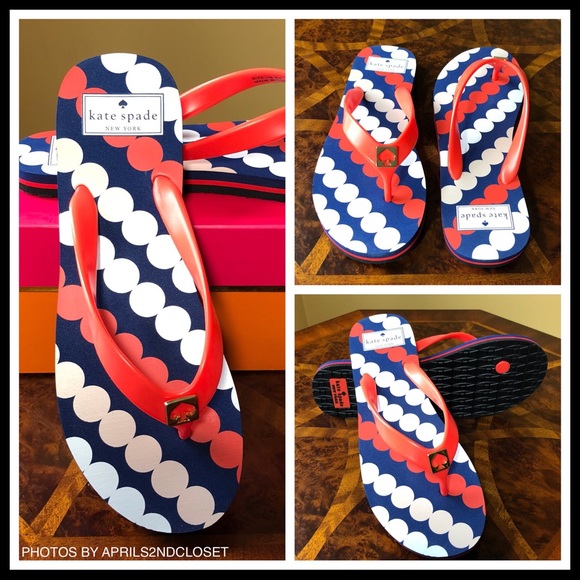 KATE SPADE SANDALS SIGNATURE PRINT FLIP FLOPS - Picture 4 of 8